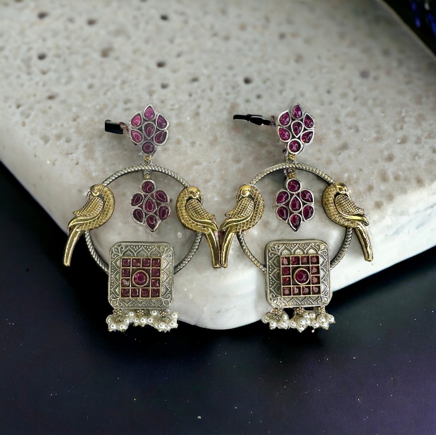 Avian 2 Birds Earrings | Monisha Sarage Exclusive Jewellery | Oxidised Finish