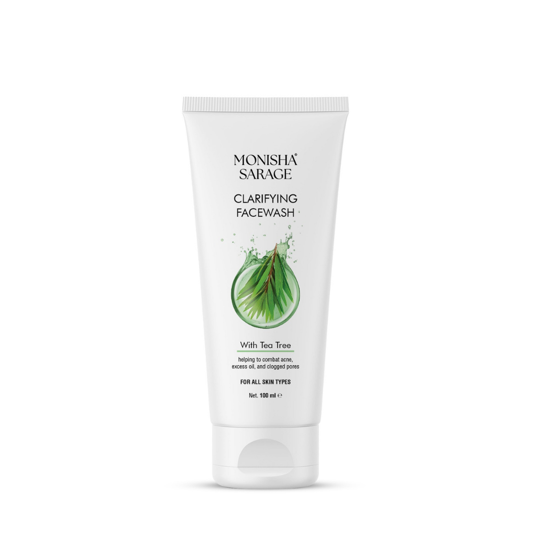 MONISHA SARAGE Clarifying Facewash With Tea Tree for Oily or Acne prone Skin | Acne Face Wash | Oily Skin | Bright, Clear Skin | 100% Paraben Free | Face Wash for Women & Men | 100 ml