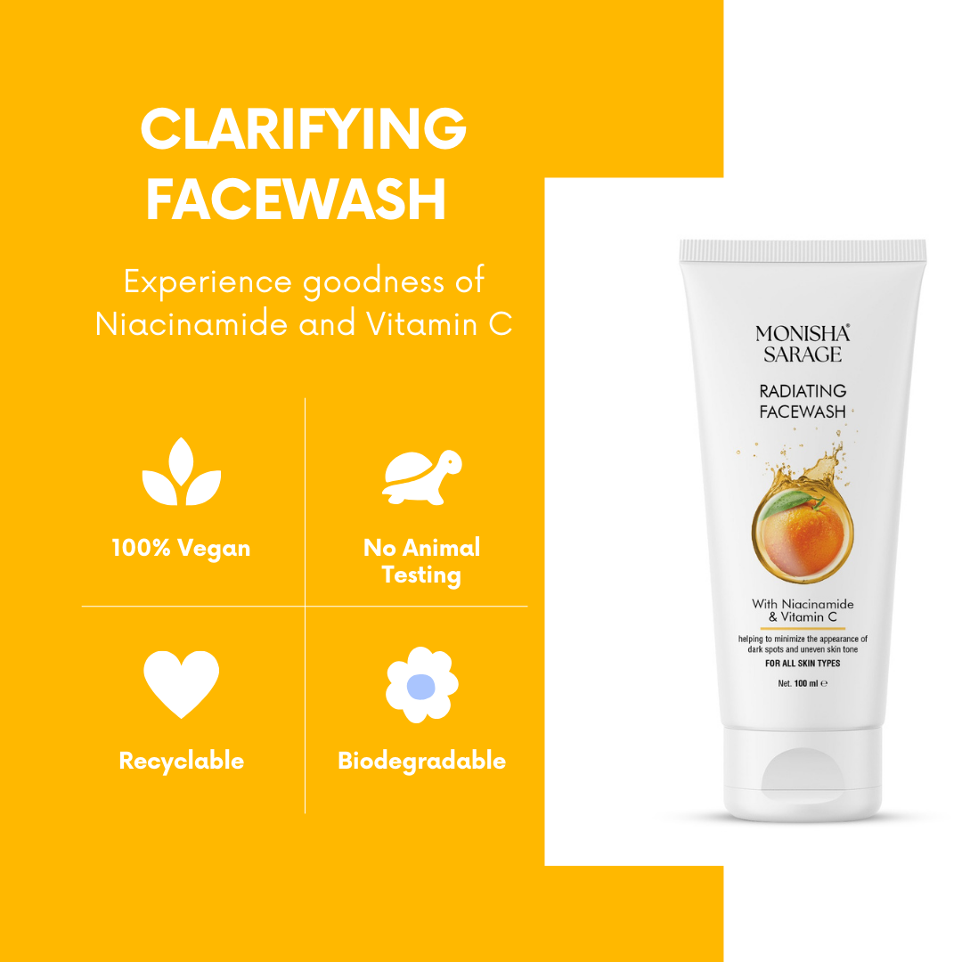 Monisha Sarage Radiating Face Wash| Niacinamide and Vitamin C| Advanced Formulation |Helps with Dark Spots| Suitable for All Skin Types | 100mL