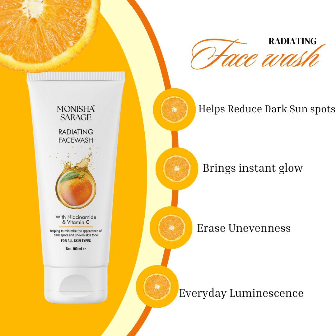Monisha Sarage Radiating Face Wash| Niacinamide and Vitamin C| Advanced Formulation |Helps with Dark Spots| Suitable for All Skin Types | 100mL