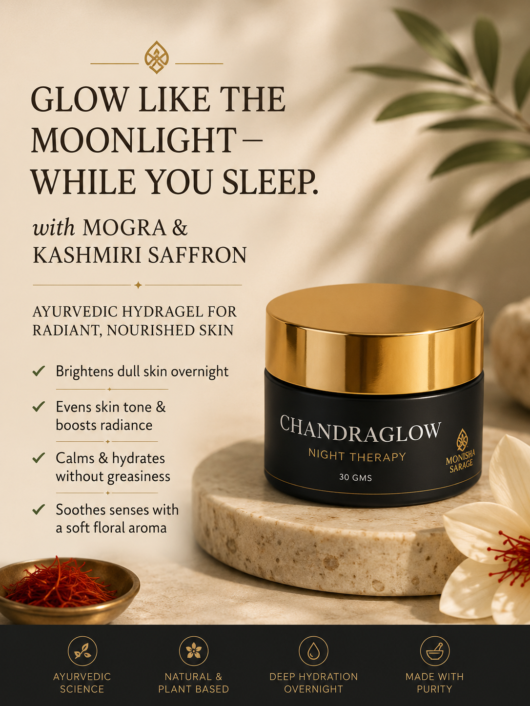 Chandraglow Night Therapy | with Mogra & Kashmiri Saffron | 30gms