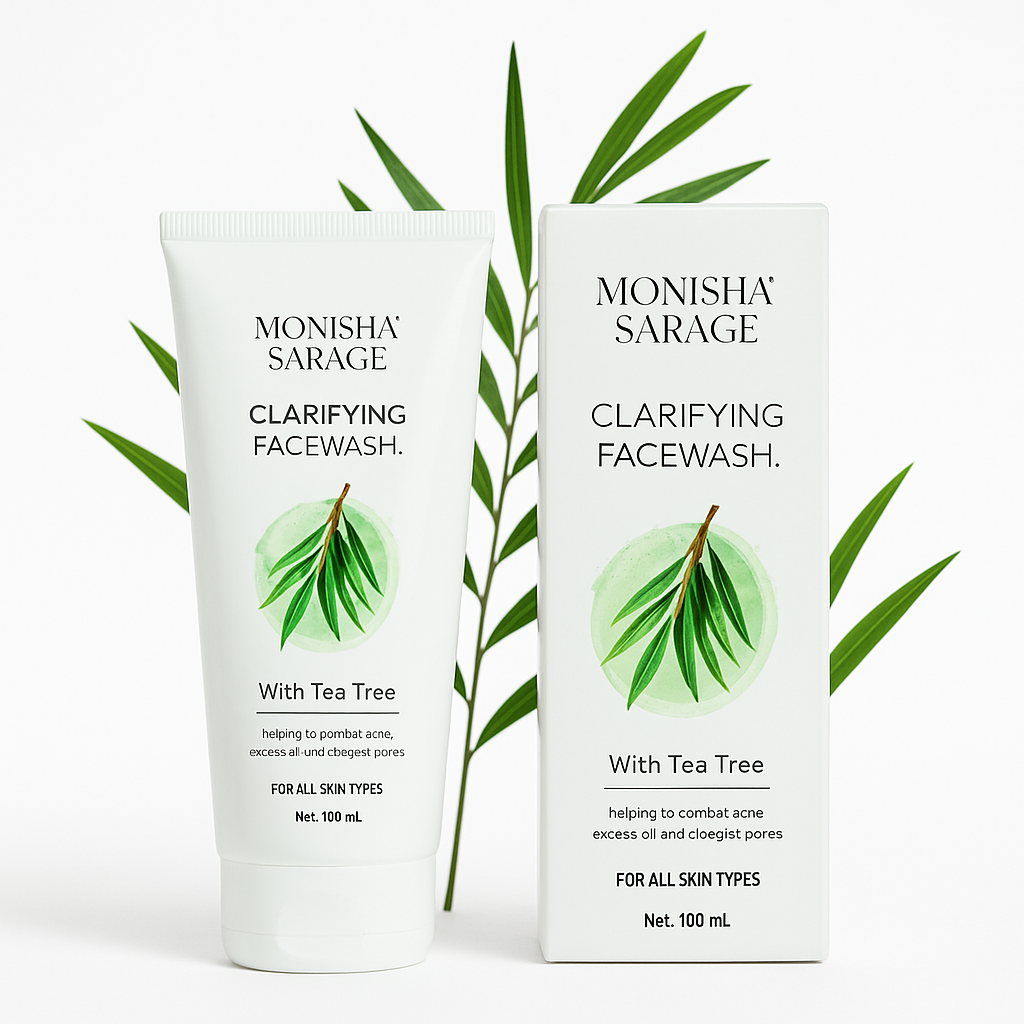 MONISHA SARAGE Clarifying Facewash with Tea Tree | For Oily & Acne-Prone Skin | Anti-Acne, Paraben-Free Face Wash for Men & Women | 100ml