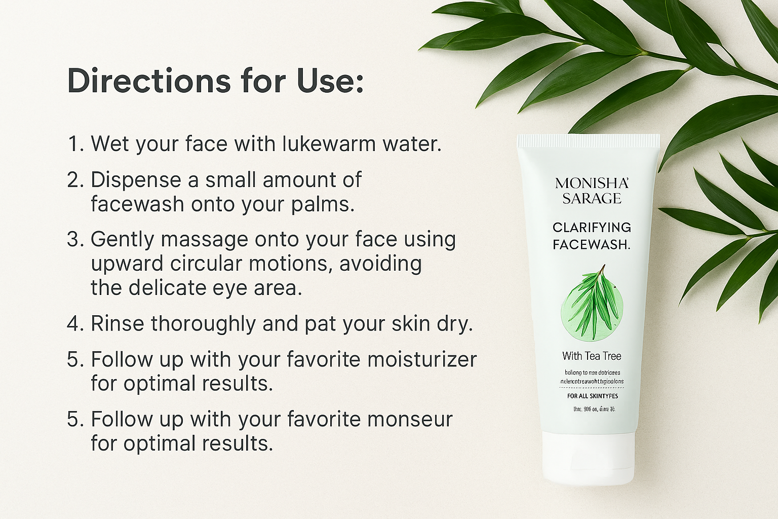 MONISHA SARAGE Clarifying Facewash with Tea Tree | For Oily & Acne-Prone Skin | Anti-Acne, Paraben-Free Face Wash for Men & Women | 100ml