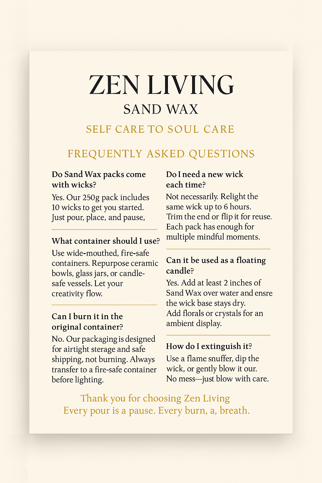 Zen Sand Wax 250g | Reusable Candle Sand | Pour, Wick & Light Anywhere |Soy
