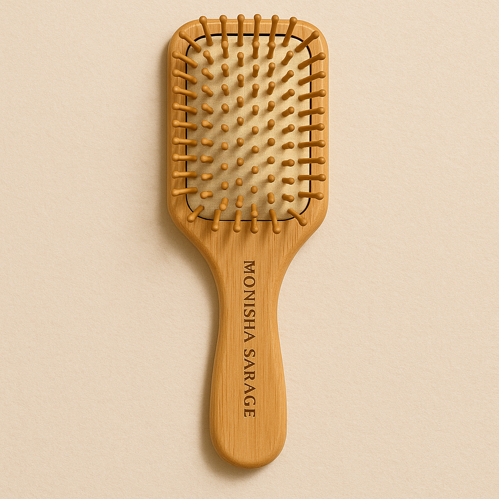 Monisha Sarage Bamboo Paddle Hairbrush – Wooden Bristles for Gentle Detangling & Scalp Care