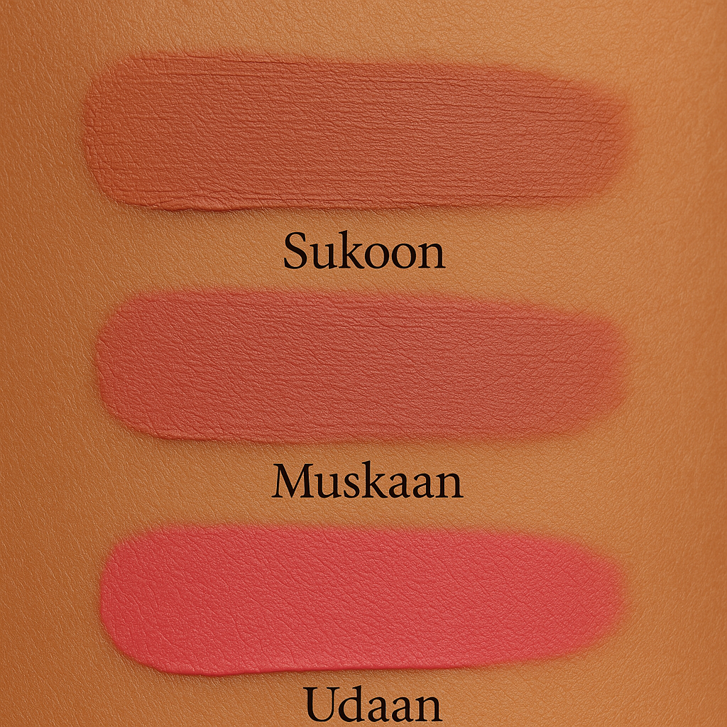 Mood Pehn Le Lipstick Trio – Sukoon, Muskaan & Udaan | Natural, Moisturizing Shades for Every Mood | full size