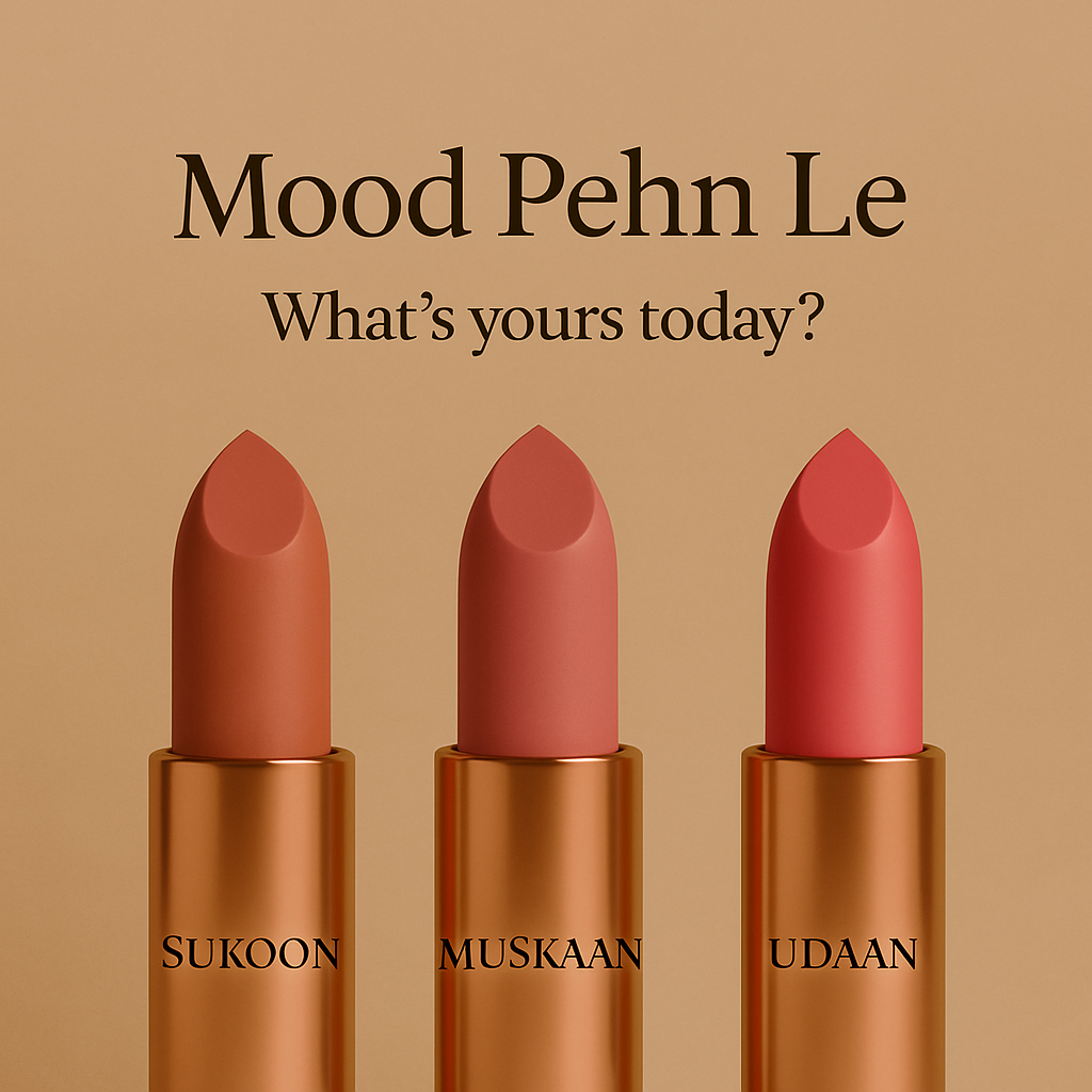 Mood Pehn Le Lipstick Trio – Sukoon, Muskaan & Udaan | Natural, Moisturizing Shades for Every Mood | full size