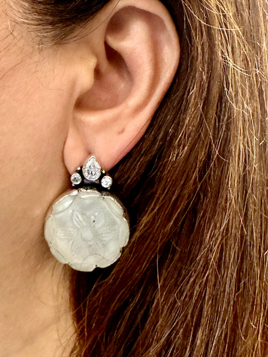 Grey Carved Stone Earrings