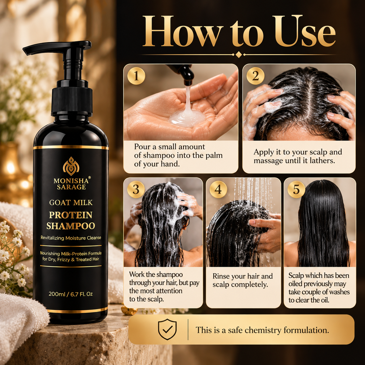 Goat Milk Protein Shampoo | 200ml | For Chemically Treated Hair,Dry, Frizzy Hair