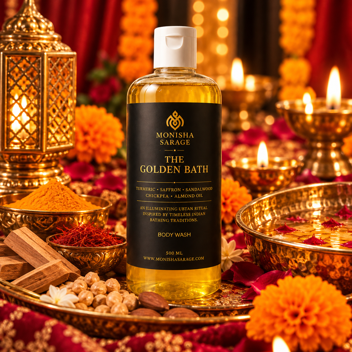 The Golden Bath Body Wash | Turmeric, Saffron & Sandalwood Ubtan Body Wash | Illuminating Botanical Cleanser | 500ml