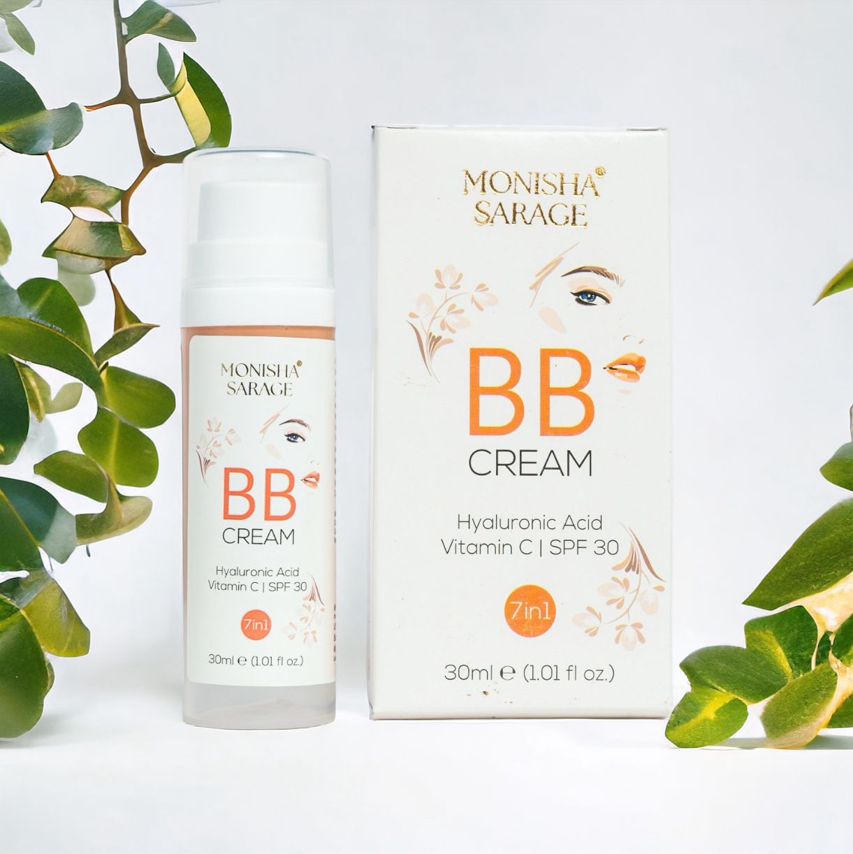Monisha Sarage 7-in-1 BB Cream | SPF 30 UVA & UVB Protection | Hyaluronic Acid Hydration | Vitamin C for Skin Brightening | Even Skin Tone | Airless Pump Dispenser | Zero Wastage | Peanut shade (Suitable for Fair Skin tone)| |30ml