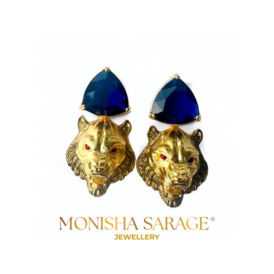 Roar of Elegance: Lion-Inspired Blue CZ Statement Earrings